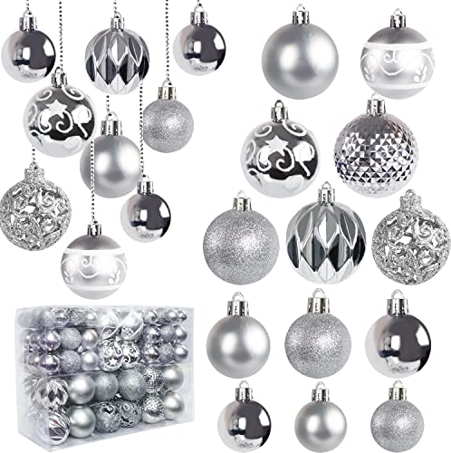 Ywlake Weihnachtskugel Ornamente Set für Weihnachtsbaum, 100-pcs Weihnachtsbaum Dekorationen Set Bruchfeste Weihnachtskugel Ornamente für Neujahrsparty Hochzeit Feiertag Weihnachtsdekoration (Silber)