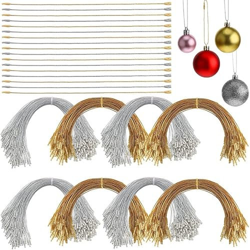 RUIYWEN 100 Cordino Dorato Natalizio 100 Cordino Argento Natalizio, Corda per Appendere Palle di Natale, Etichetta Regalo, Cartellino, Decorazione dell'albero di Natale (20cm)