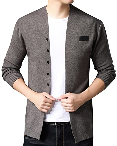 Herren Herbst Mode Freizeit Solide Dünne Jacke Bluse Mantel Baseball Top Cardigan Convertible Cardigan Herren, 0D-Grau, XXXXL
