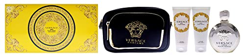 Versace Versace Eros Geschenkset für Damen, 4 Stück, Eau de Parfum, 3,4 oz Körperlotion, 3,4 oz Bade- und Duschgel, Beutel