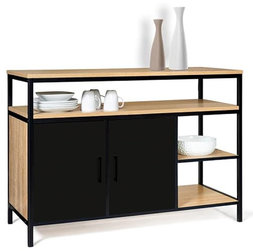 IDMarket - Buffet Bas 2 Portes Noires 100 cm Boston Design Industriel