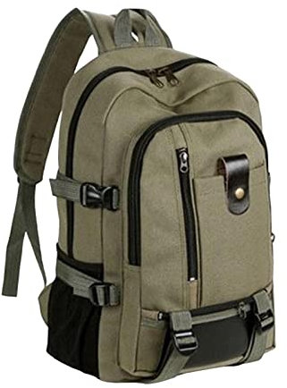 Canvas Laptop Backpack Waterproof Storage Computer Bag for Travel Hiking College Work, Dark Green