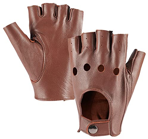 MGGMOKAY Fingerlose Herren Half Finger Autofahrer Handschuhe aus Leder,Sattel,XL