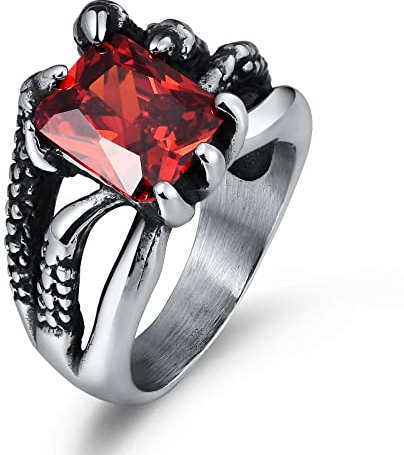 Zirconia Ring, Edelstahl Ring Dragon Claw Ring mit Rotem Zirkonia Vatertagsgeschenk Ringe Größe 60 (19.1)