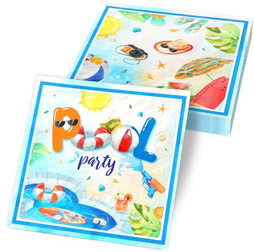 40Pcs Pool Party Decorations Summer Beach Napkin Pool Party Supplies Disposable Paper Beach Ball Napkin Favors of Hawaii Summer Theme Party 2 Ply