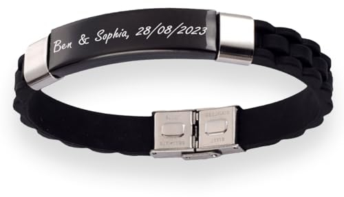 ibera gifts - Personalisiertes Armband mit Gravur, Edelstahl Armband für Damen und Herren, Länge 21,5 cm, Armband personalisiert, Geschenkidee mit Geschenkbeutel (Edelstahl Schwarz)