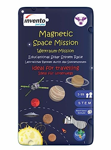 Invento just Play - Magnetspiel Weltraum-Mission in handlicher Metalldose für 2-4 Spieler, für zuhause und unterwegs, Spieleklassiker, ideal als Reisespiel oder Geschenk, magnetisch, ab 5 Jahre