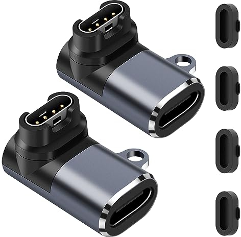 Watch-Ladeadapter (2 Pack), Seminer USB-C Typ C Buchse zu Stecker Adapter Ladeanschluss mit Staub Stecker Kompatibel mit Garmin Fenix 7/7S/7X/6/6X/6S und mehr