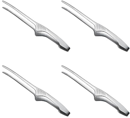 4 Pcs Stainless Steel Kitchen Tweezer Food Tongs,Korean Japanese BBQ Tongs,Self-Standing Tongs for Cooking,Buffet,Sea Food,Camping Barbecue (Silver)