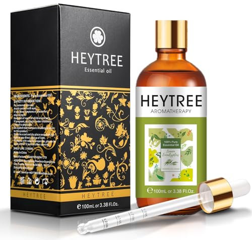 HEYTREE Aceite Esencial de Eucalipto Limón 100ml, 100% Aceites Esenciales Naturales Puros, Aceite Esencial de Grado Terapéutico para Humidificador, Perfectos para Aromaterapia, Masajes, Baño