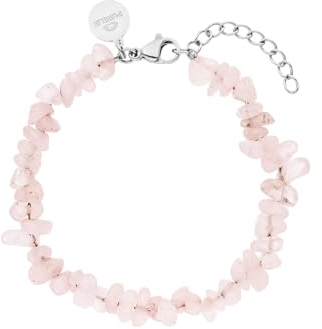 Purelei® Rose Quartz Armband, Damen Armband aus langlebigem Edelstahl, Wasserfestes Armband aus natürlichem Rosenquarz, 16-19 cm Länge verstellbar (Silber)