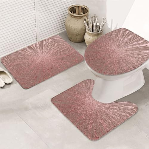 JCAKES Rose Gold Pink Print 3 Piece Bathroom Rugs Set Luxury 3 Piece Bathroom Rugs Set