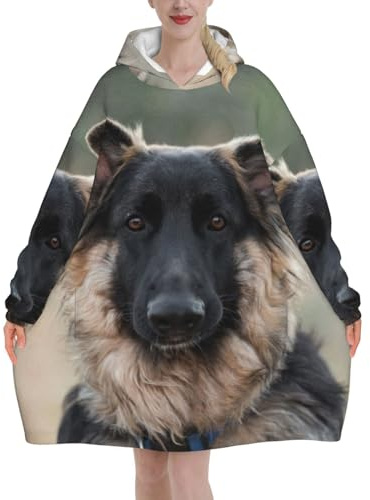 LAMAME Tier Deutscher Schäferhund gedruckt Decke Hoodie Tragbare Decke Warme Kapuzendecke