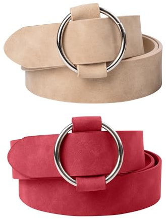 besbomig 2 Stück Damen Ledergürtel Verstellbarer Damengürtel Mode Silber Schnalle Damen Taille Gürtel für Kleid, Jeans, Shorts
