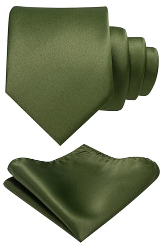 RBOCOTT Olive Green Tie and Pocket Square Necktie Set for Men(27)