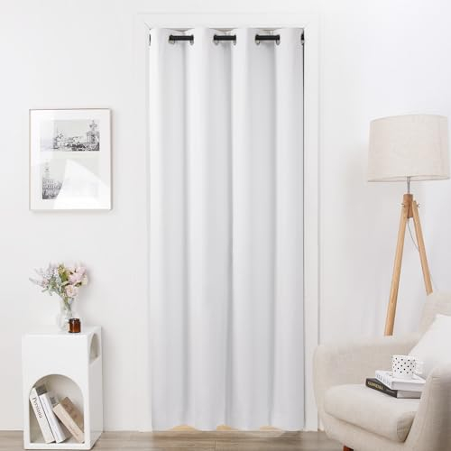 Deconovo 100% Verdunklungsvorhänge Feuerhemmender Vorhang Schwer Entflammbar Gardinen mit Ösen Vorhänge Wohnzimmer Verdunkelung Leinoptik, 214x132 cm(HöhexBreite), Weiß, 1 Stück