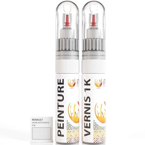 ipixline Kit Retouche Peinture Carrosserie Voiture - Stylo Correcteur Peinture Auto 30 ml, Vernis Brillant 1k 30 ml - Compatible avec Renault - Jaune Auto Route Du Sud Asf H38