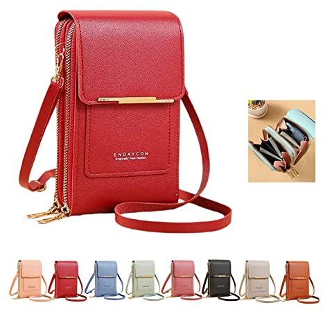 rackbone Sac Bandoulière Femme Pochette Téléphone Portable Avec Fenêtre Pour Écran Tactile Et Pince à Une Épaule - Petit Sac à Main (Red, A)