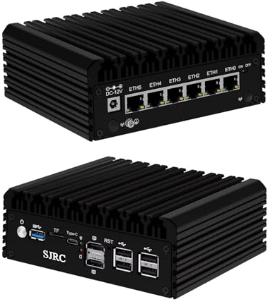SJRC Mini Computer Firewall Fanless Micro Router Lüfterlos, 12th Gen Core i3 N305 8C/8T, 6 x 2.5GbE I226-V, AES-NI, TF, Type-C, Support Windows, OPNsense, Barebone, NO RAM NO Storage, NO System