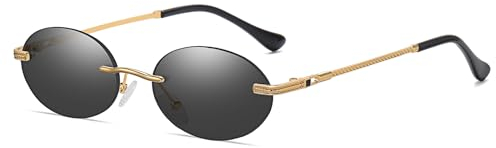 YAMEIZE Retro Klein Oval Metal Sonnenbrille - für Damen Herren Vintage Randlos Runde Kleine Brille Fahren Outdoor