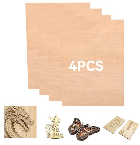 Creatorally Madera Contrachapada 3mm, A4 Tablero de Contrachapado para Corte Laser, 4 Piezas Contrachapados sin Terminar para Grabado Láser, CNC, Pintura Modelo Bricolaje (Haya Roja)