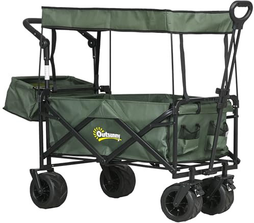 Outsunny 180L Festival Trolley on Wheels, Push Wagon Beach Cart Green