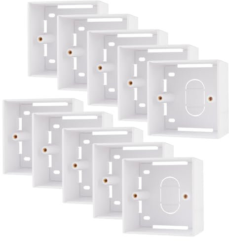 rhinocables 45mm Ethernet Back Box for Faceplates | Surface-Mounted Pattress Wall Box | Fits Single Gang RJ45 Plate for CAT5e, CAT6 & CAT6a Network Sockets | Durable Plastic with Brass Ports (10 Pack)