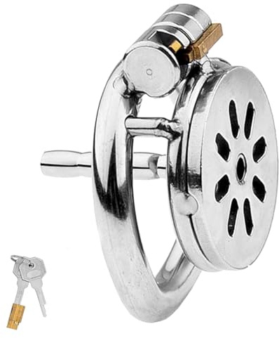 JPGeil Mini Ultrakurz Keuschheitsgürtel für Herren Edelstahl Keuschheitskäfig Klein Flachlüftung Cock Cage mit Harnröhrendilatator Set SM Bondage Keuschheit Sextoys Gerät Rundring 40 mm abschließbar