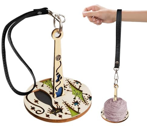 Senteen Wollabwickler, Garnhalter, Handgelenk Garnhalter aus Holz, Garnhalter mit Handschlaufe, 360° Drehung Tragbarer Handgelenk Garnhalter, Verhindert Garnverheddern, Geschenk für Strickliebhaber