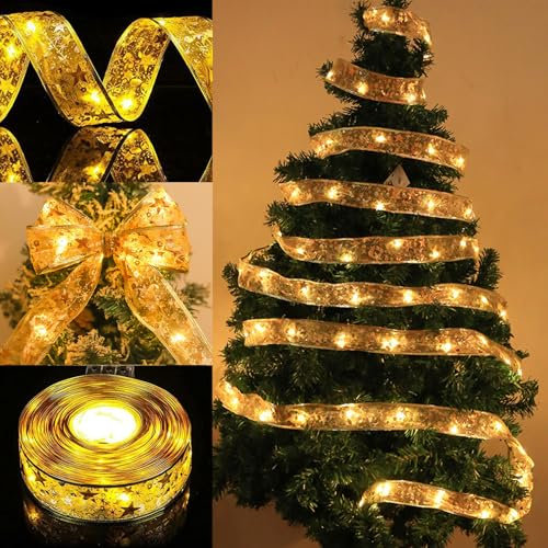 KOIROI Weihnachtsband Lichter, 500cm 50 LED Glänzende Lichterketten, Weihnachtsbaum Beleuchtung, Christmas Tree Lights, Band für Innen Außen