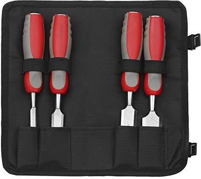KOSINGNA 5pcs Wood Chisel Set For Carpentry with Storage Bag Non-slip Handle Woodworking Wood Carving Bench Chisel Sets Sharp Wood Bevel s with Steel Strike Cap
