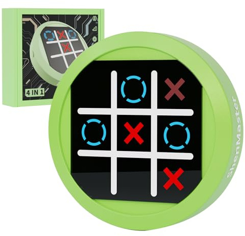 4-in-1 Tic Tac Toe Elektronisches Spiel, Handheld-Puzzlespiel, Tragbare Reisespiele für Kinder und Erwachsene ab 3 Jahren, Brettspiele, Geschenkidee für Gehirntraining und Gedächtnisentwicklung (Grün)
