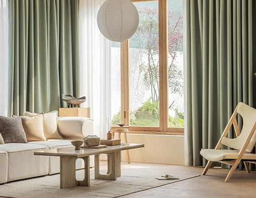 Bishilin Vorhänge Blickdicht mit Ösen 2 Set 86x115CM, Verdunklungsvorhänge Modern Einfach, Matcha Grün Gardinen Verdunkelnd Wohnzimmer Jugendzimmer Schlafzimmer