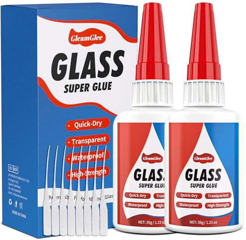 Glass Glue 35g x 2 Pack, Instant Ultra Strong Super Glue for Glass - Waterproof, Clear, Adhesive Repair Acrylic, Mirror, Crystal, Craft and More