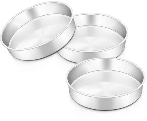 HaWare 6 inch Cake Tin, Stainless Steel Small Round Baking Pan Set of 3, Birthday Wedding Layer Cake Tin for Baking Roasting Serving, Healthy & Non-Toxic, Mirror Polished & Dishwasher Safe (16cm)