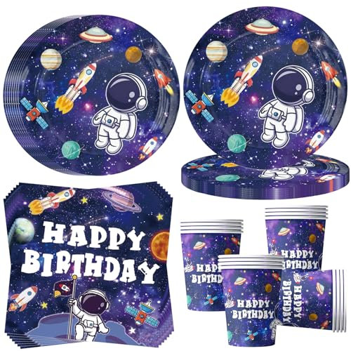 Stoviglie per 16 ospiti, astronauta, piatti decorativi per feste di compleanno, piatti di carta, tovaglioli, spaziali, razzi spaziali, decorazioni per il compleanno dei bambini