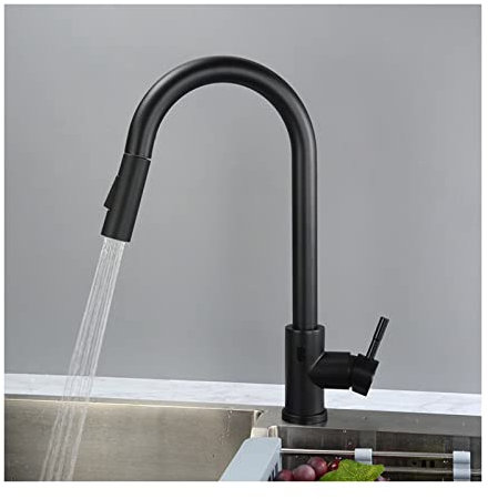Grifo de Cocina sin Contacto, Grifo de Acero Inoxidable para Fregadero de Cocina con rociador desplegable, Grifo de Cocina Monomando con Sensor de Movimiento Inteligente de Arco Alto y rocia