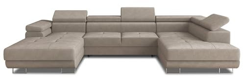 Wohnlandschaft Caris U mit Schlaffunktion und einstellbare Kopfstützen, Ecksofa mit Zwei Bettkästen, Couch, Sofa, Bettsofa (Beige (Paros 02), Ecksofa Links)
