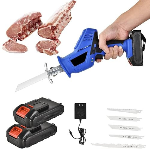 Generico Sega per Macellaio Professionale Multiuso Durevole Segaossa Elettrico Sega a Gattuccio Impugnatura Antiscivolo Ammortizzante Portatile Sega Ossa,01,2 Batteries
