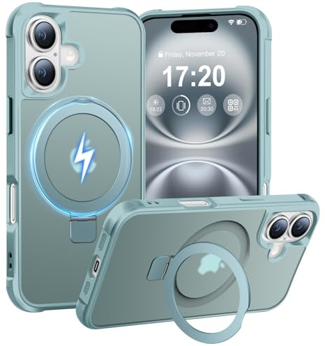 BENTIACC Hülle für iPhone 16 mit Magnet Ständer, Seeblau | 120° Öffnungsbereich, Mil-Grade Drop Shockproof, Kratzfeste Fingerabdruck Rutschfest Handyhülle, Die Hände frei habe