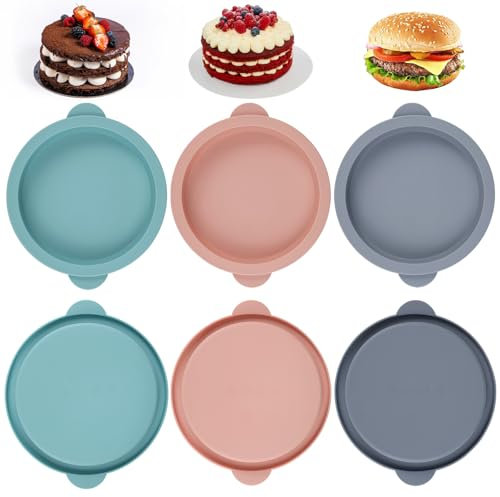 6 Pièces Moule Oeuf Air Fryer, 10 cm Moule Muffin Gateau Air Fryer, Poudre/Gris/Bleu Moule à Oeufs pour Friteuse à Air Chaud, Moule Mini Quiche pour Sandwichs aux Oeufs, Cupcakes et les Crêpes