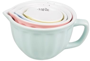 Ceramic Measuring Cups Set, Retro Pastel Colors, 4-Piece Kitchen Baking Set