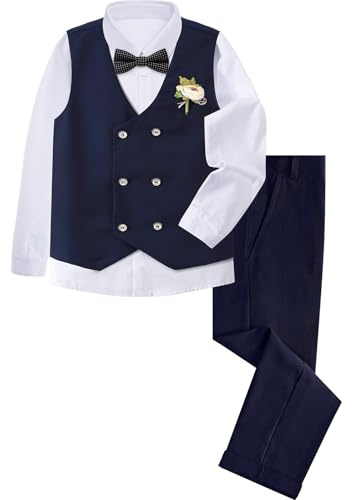 mintgreen Boys 4Pcs Suits Set, Kids Wedding Waistcoat & Shirt & Trousers & Bowtie, 6-14 Years