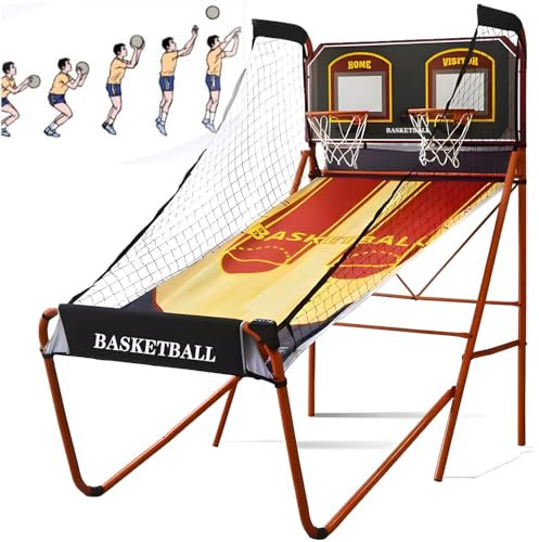 Indoor/Outdoor Double Basketball Shooting Machine - Folding Arcade Game with Electronic Scoring & 5 Basketballs for Convenient Movement