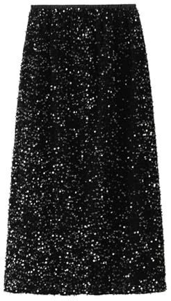 Pailletten Rock Damen Lang A Linie Glitzerrock Damen Maxi Elegant Festlich Maxirock High Waist mit Gummizug Langer Röcke Frauen Glitzer Party Skirt Long Pailettenrock Sommerrock
