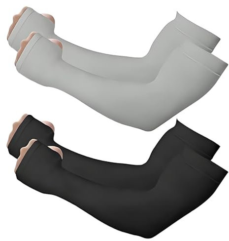 2 Pares Mangas Brazos para Hombre Mujer, Protección UV Mangas de Enfriamiento de Brazo con Pulgar, Sports Mangas del Brazo, Verano Sol Cubierta Tatuaje para Fútbol, ​​Golf, Voleibol, Ciclismo (B)