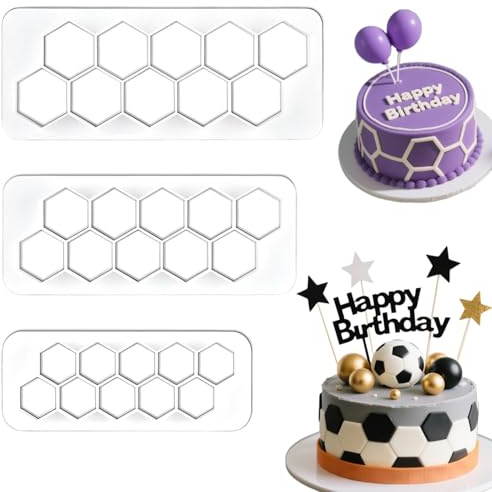 Hexagon Cookie Cutter Set,3 PCS Stainless Steel Football Cookie Cutters,Football Cake Cutters,Hexagon Cutters for Football Cake Decorations,Fondant Cutter for Baking,Party Supplies and Crafts