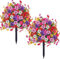 Laelfe 2 Pcs 60 cm Palla Siepe Finta Artificiale Sfera di Bosso Esterno con Perno di Fissaggio e Fiori, Cespuglio Finto Resistenti alle UV per Giardino Porticato Cortile Patio