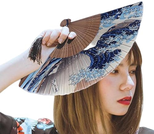 Traditioneller japanischer Kunst-Fan – orientalischer Vintage-Fan, asiatische Handkühlung, Reise-Sommer, handgefertigter Seiden-Ventilator, japanische Kunst, leichtes Party-Zubehör