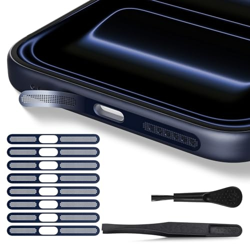 CaseBuy 8PCS iPhone 17 Pro Max Speaker Dust Cover Compatible with iPhone 17 Pro Max / 17 Pro Earpiece Speaker Mesh Anti Dust Adhesive Sticker, 17 Pro Max Accessories, Deep Blue